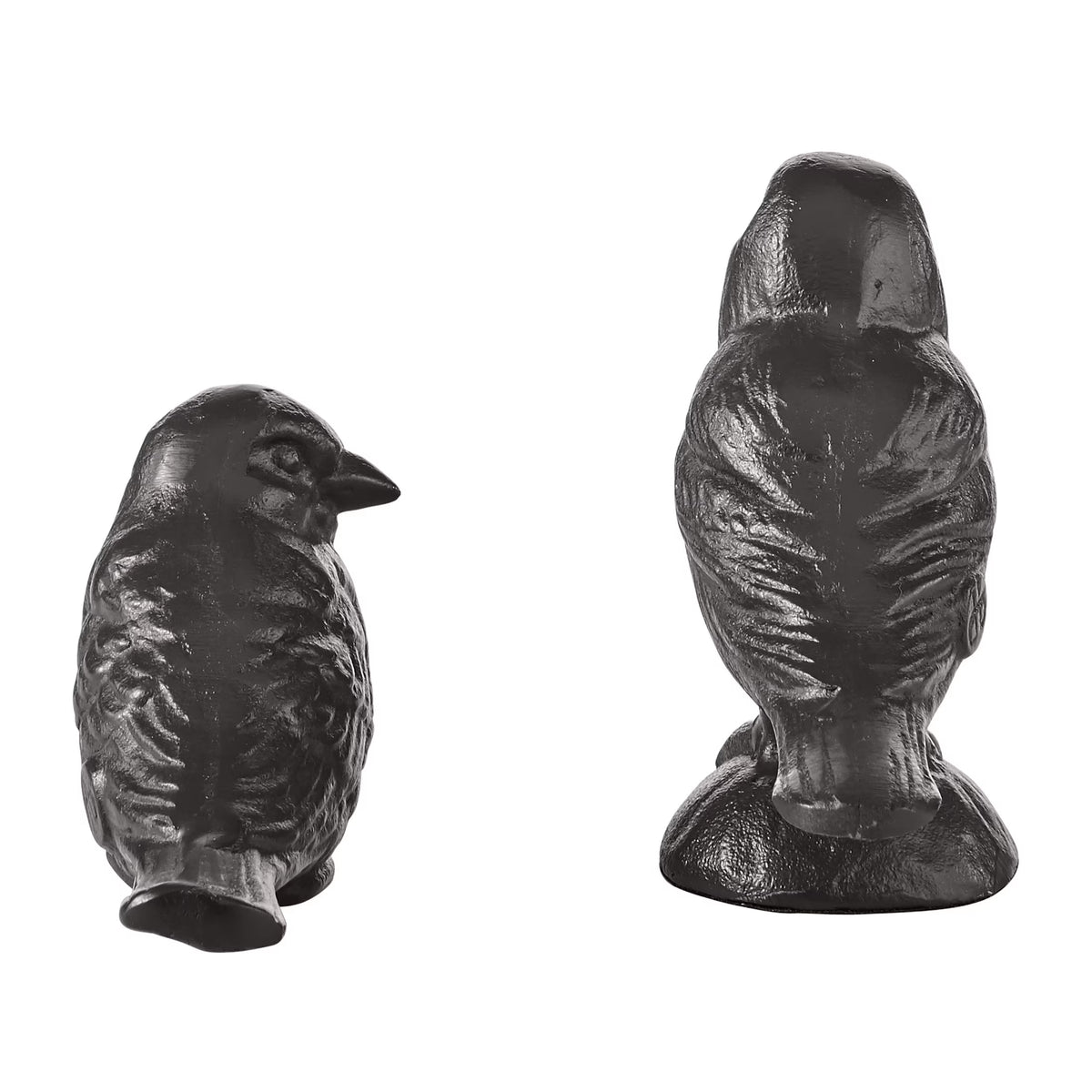 Brown Cast Iron Set of 2 Bird Sculptures - Tabletop Desk Ornaments or Decorative Paperweights